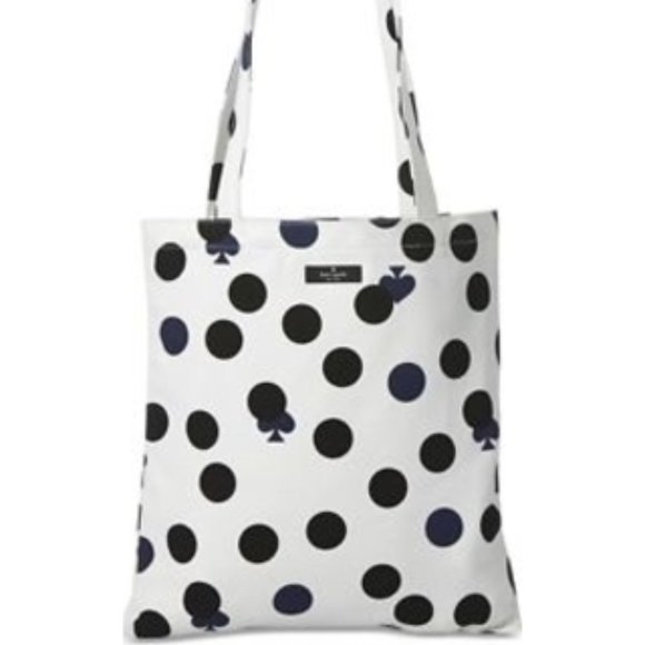 kate spade Handbags - KATE SPADE NY Canvas Tote Bag White Black Polka Dots Shopping Bag